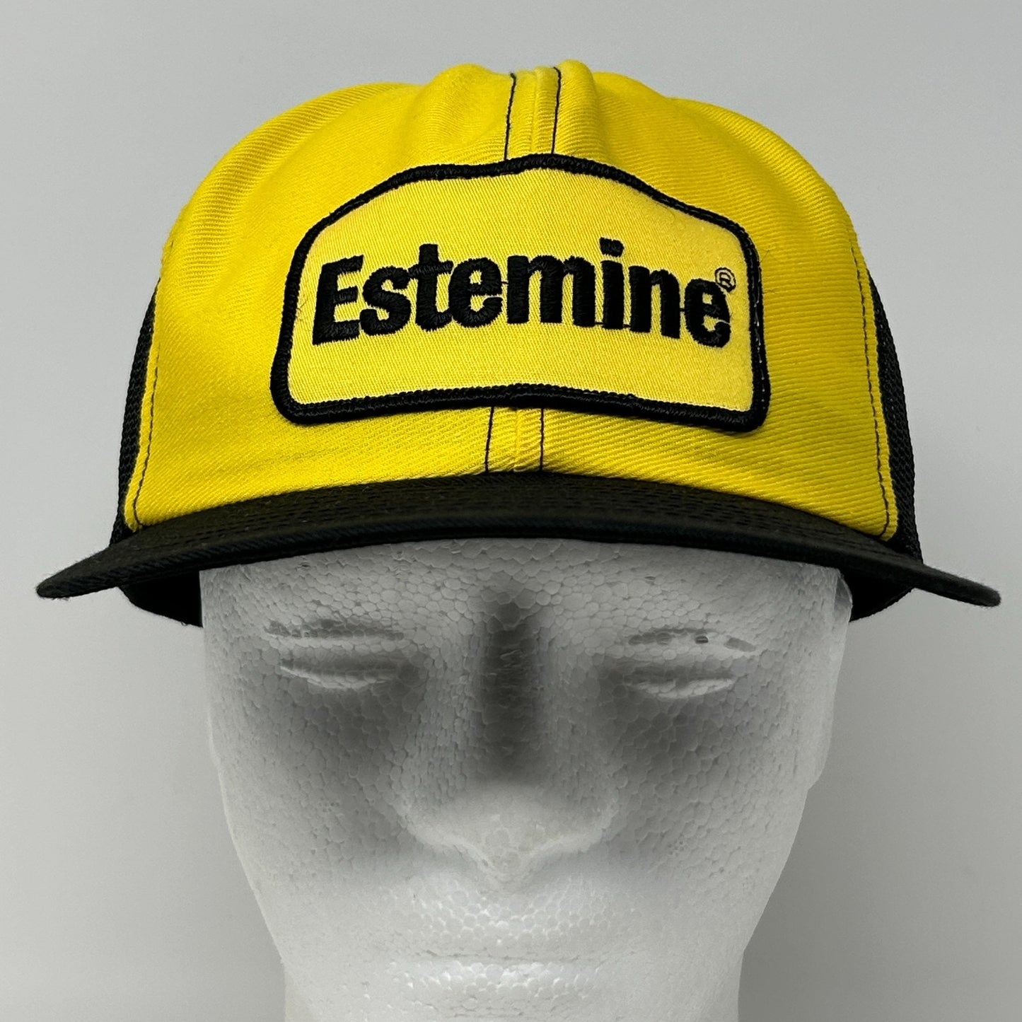 Vintage 80s Estemine Herbicide Trucker Hat Baseball Cap Farmer Snapback Yellow