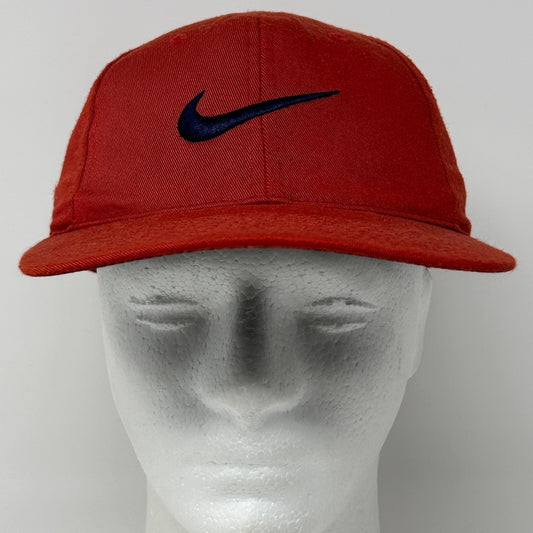 Vintage 90s Nike Center Swoosh Hat Baseball Cap Red Logo Snapback 6 Panel - Neon Vintage