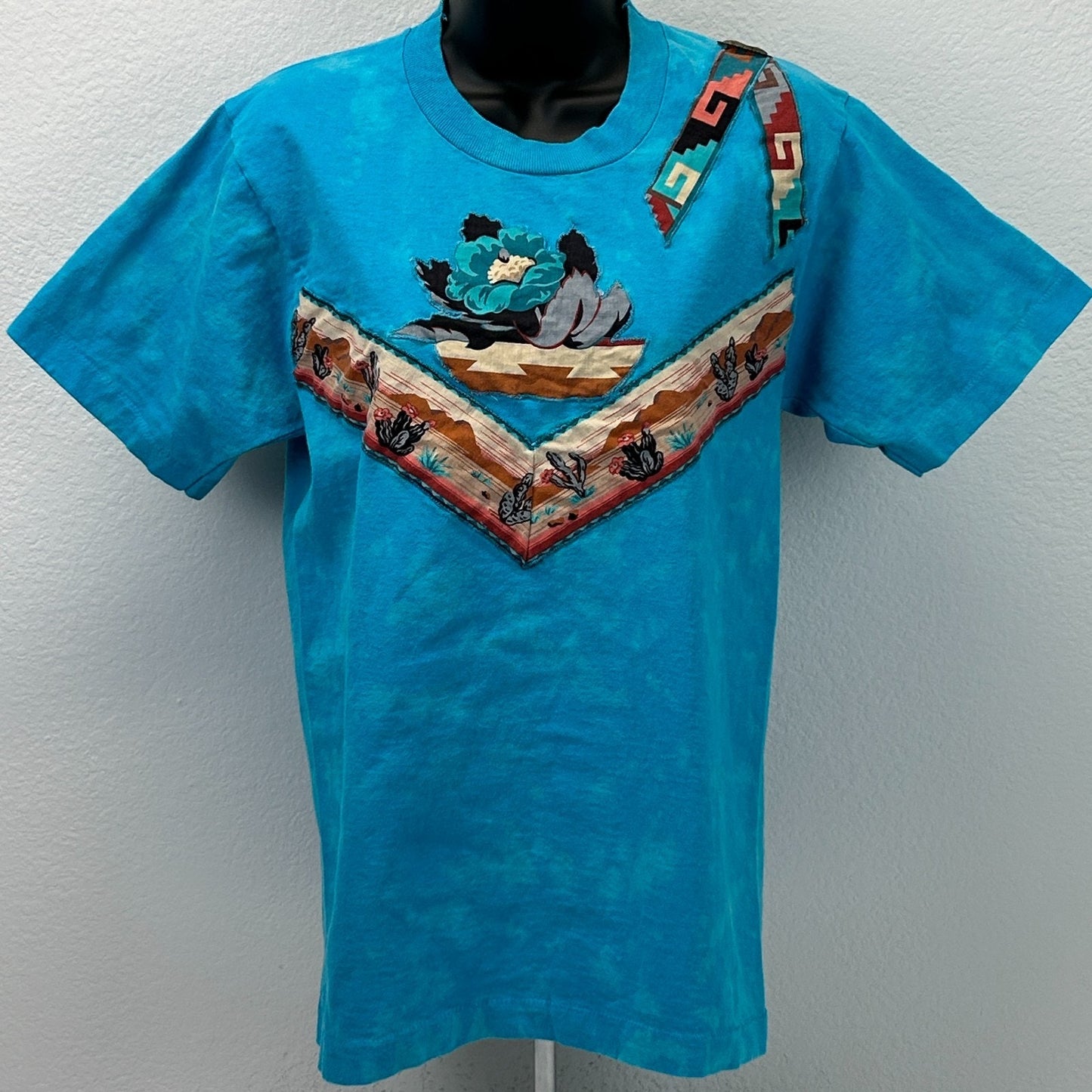 Vintage 90s Native American Indian T Shirt Southwestern Blue USA Unisex S Small