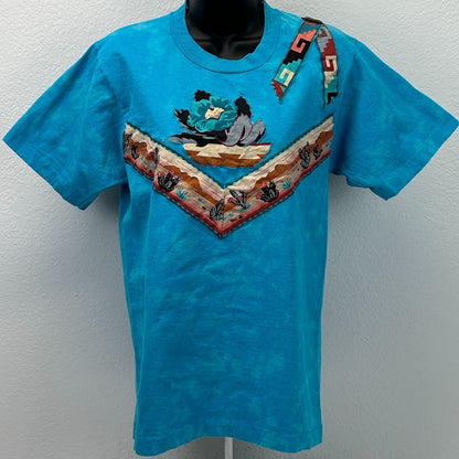 Vintage 90s Native American Indian T Shirt Southwestern Blue USA Unisex S Small