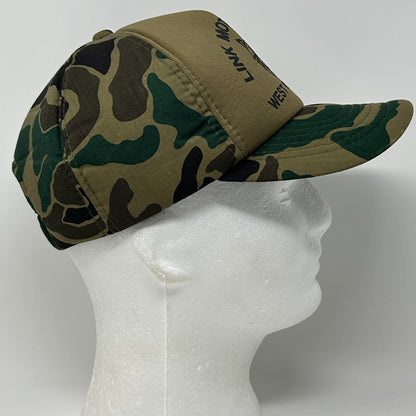Vintage 80s Link Motor Supply Hat Baseball Cap Camouflage Auto Snapback Beige