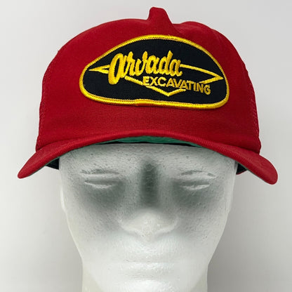 Vintage 80s Arvada Excavating Trucker Hat Baseball Cap Colorado USA Snapback Red
