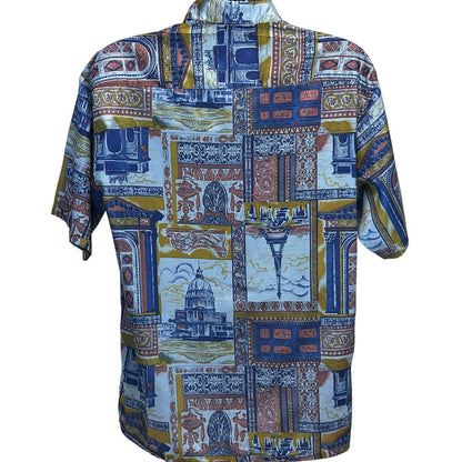 Thai Silk by Apple 巴黎复古 80 年代纽扣前衬衫法式法国蓝色大号