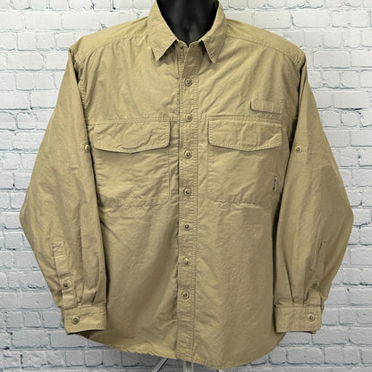 ExOfficio Button Front Shirt Hiking Hiker Fisherman Fishing Vented Beige Medium