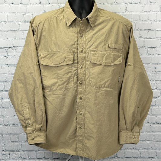 ExOfficio Button Front Shirt Hiking Hiker Fisherman Fishing Vented Beige Medium