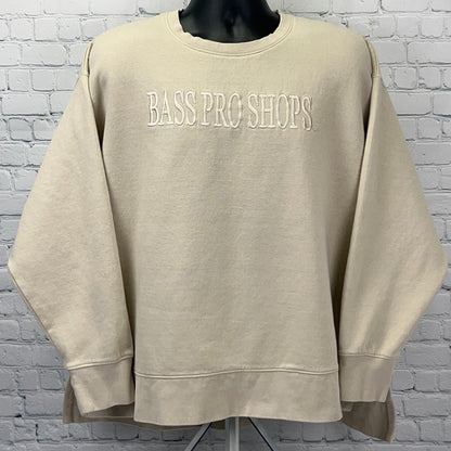 Bass Pro Shops Sweatshirt XXL 2XL Beige Crew Neck Cotton Blend Outdoor Logo