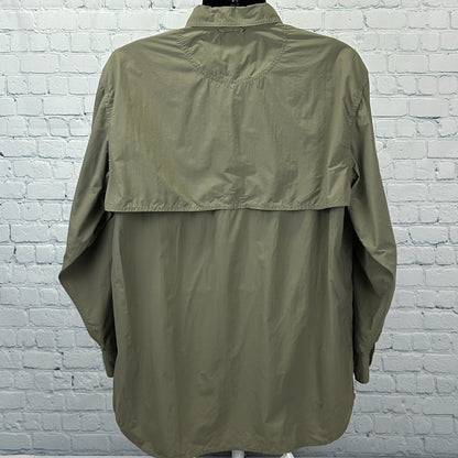 Orvis Button Front Shirt Long Fishing Roll Tab Sleeves Vented Green Mens L Large