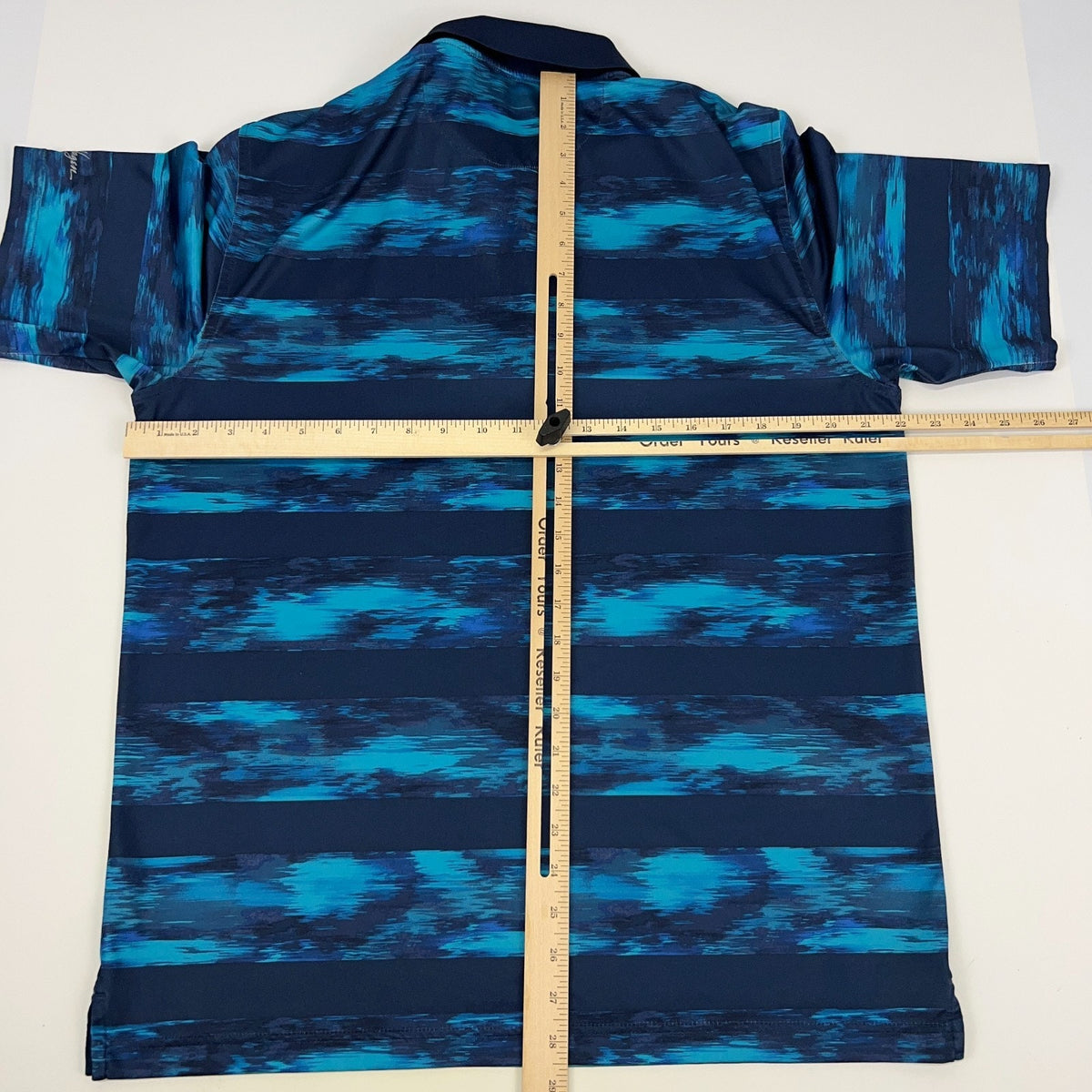 Walter Hagen 11 Majors Golf Polo Shirt Mens M Medium Blue Teal Stripe Stretch