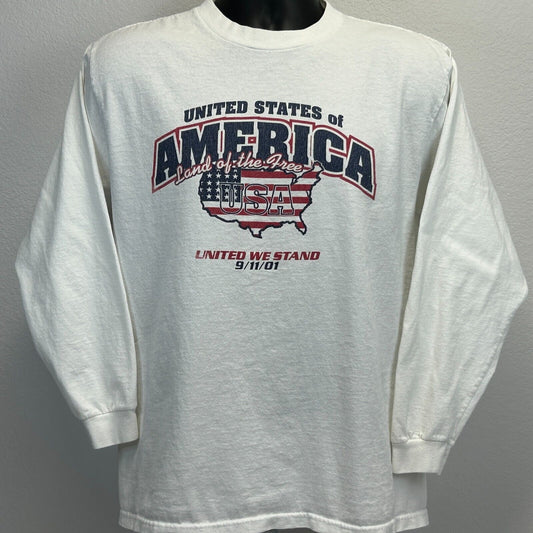 Vintage Y2Ks United We Stand 9-11-01 T Shirt September 11th USA White M Medium