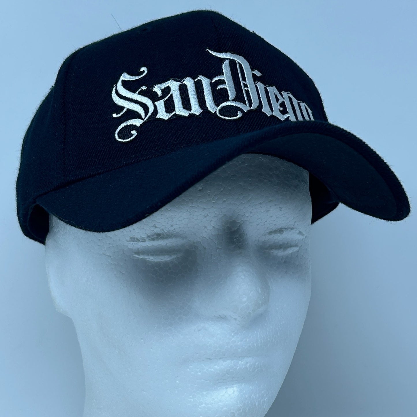 San Diego California Hat Baseball Cap Script 6 Panel Wool Blend Strapback Black