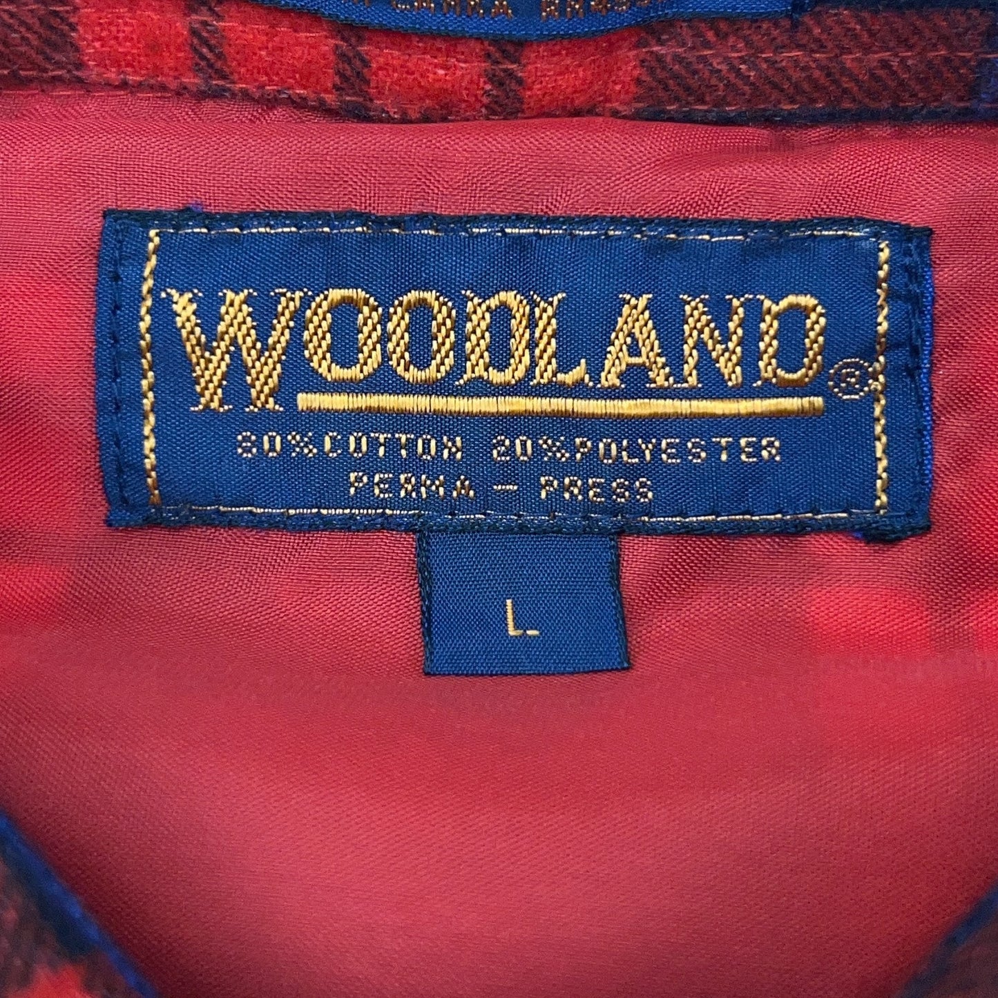 Vintage 90s Woodland Flannel Button Front Shirt L Large Red Plaid Long Sleeve