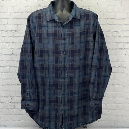 Hart Schaffner Marx Shirt 3XT 3XLT XXXL Tall Blue Plaid Long Sleeve Button Front
