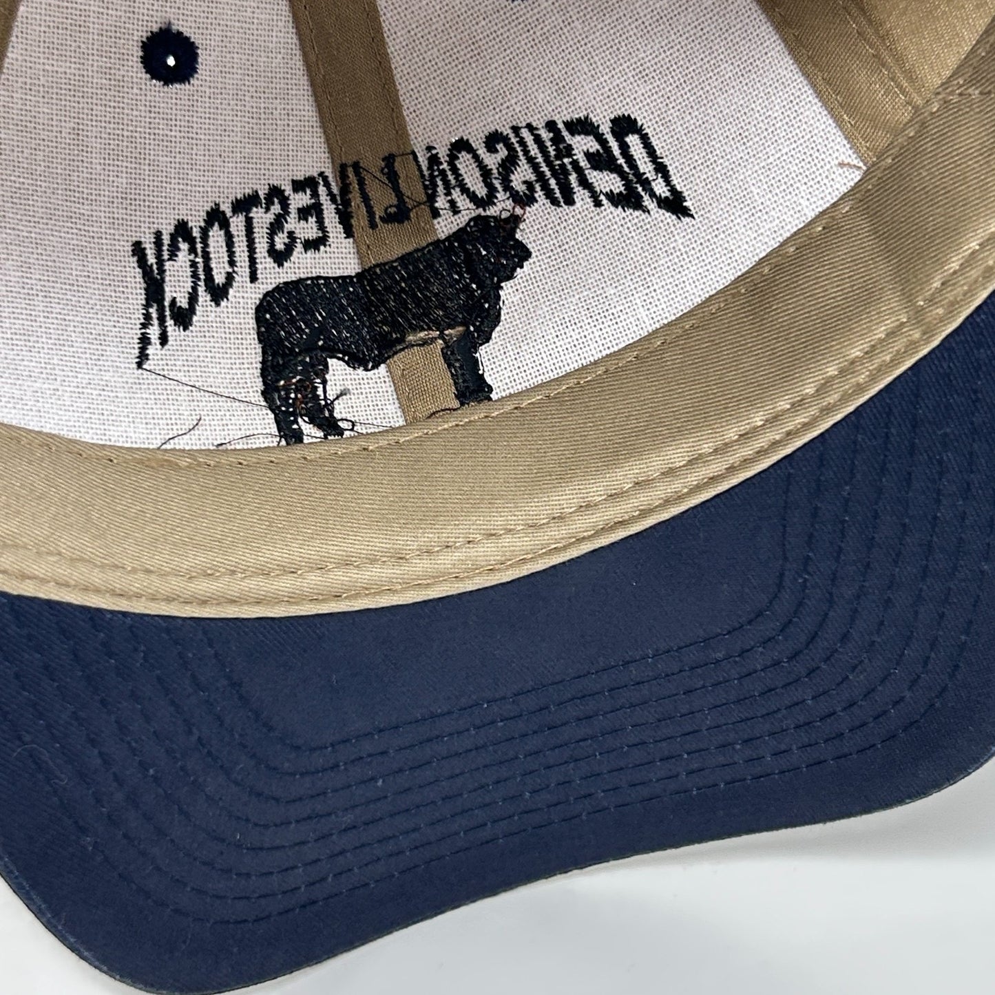 Vintage 90s Denison Livestock Auction Hat Baseball Cap Iowa Bulls Snapback Beige