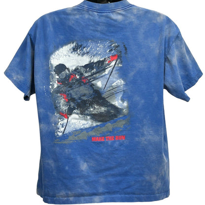 Make The Run Skier Vintage 90s T Shirt X-Large Skiing Marlboro Compass Mens Blue