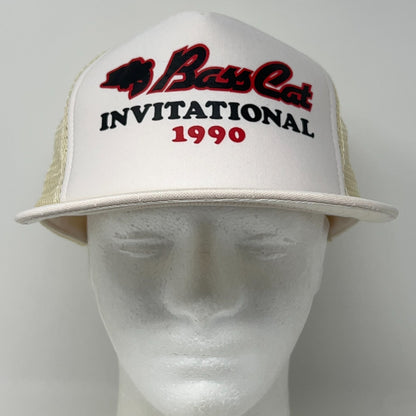 Vintage 80s Bass Cat 1990 Invitational Trucker Hat Baseball Cap Snapback White
