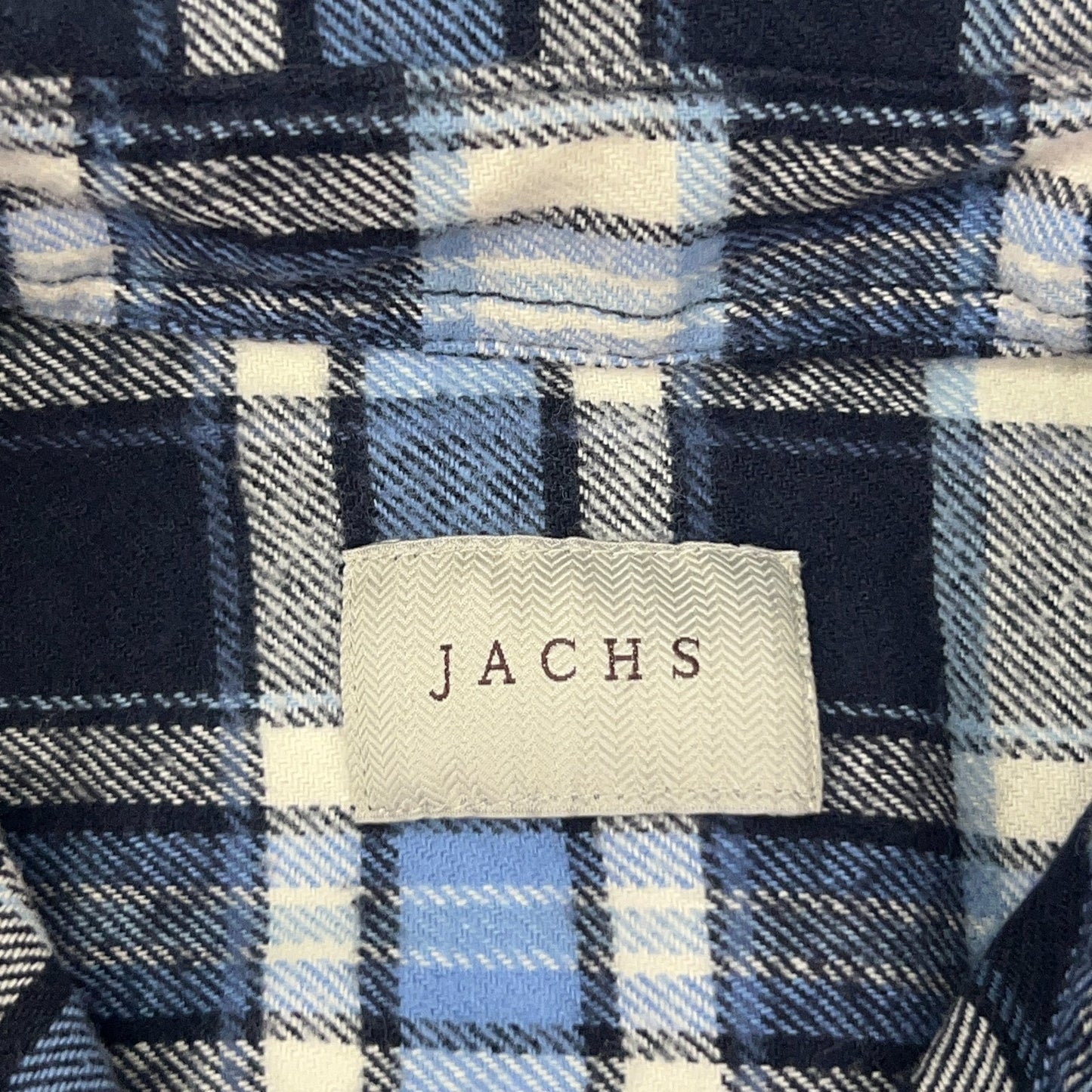 JACHS Brawny Flannel Button Front Shirt Western Cowboy SS Blue Plaid M Medium