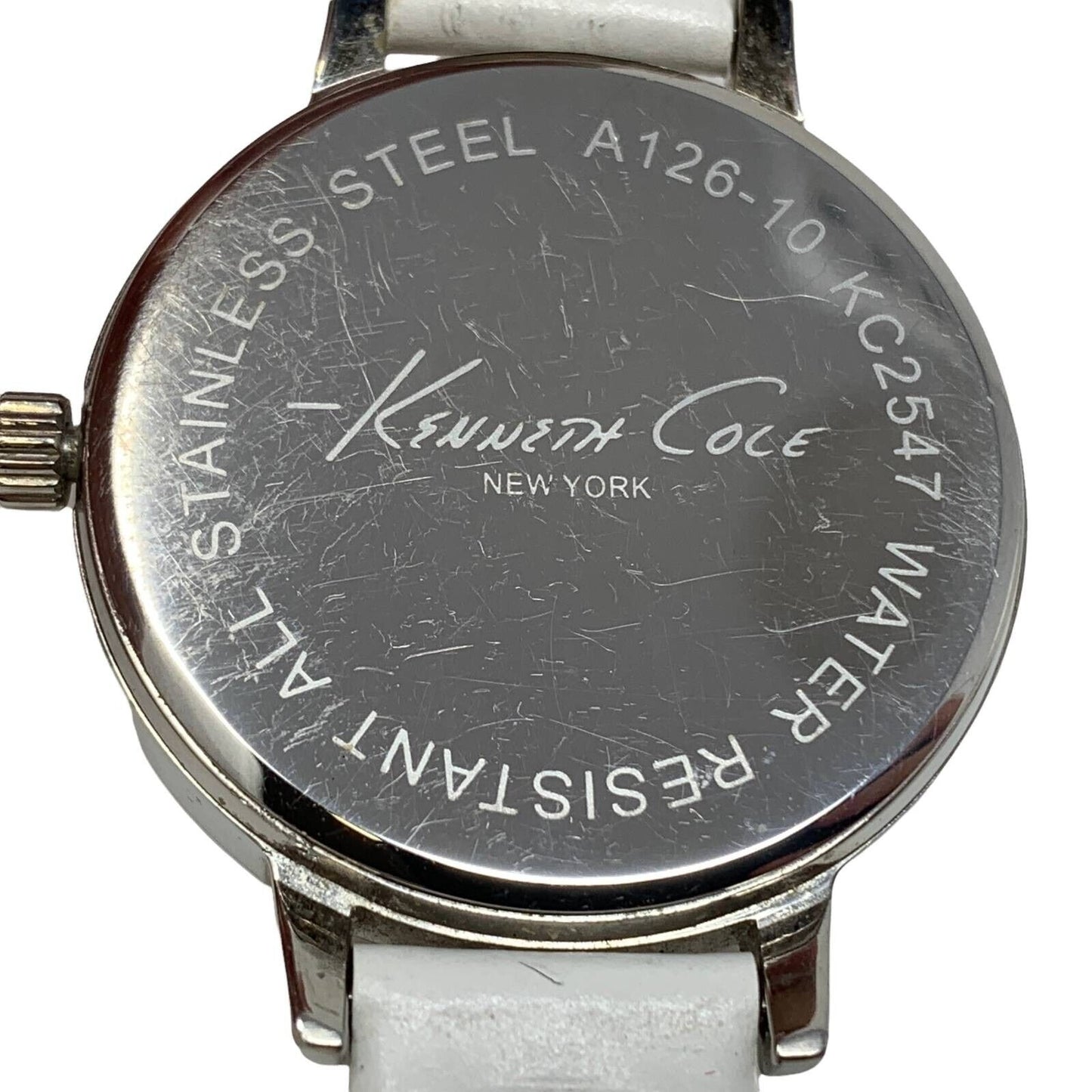 Kenneth Cole Womens Watch White Jeweled Leather Band Analog Wristwatch KC2547