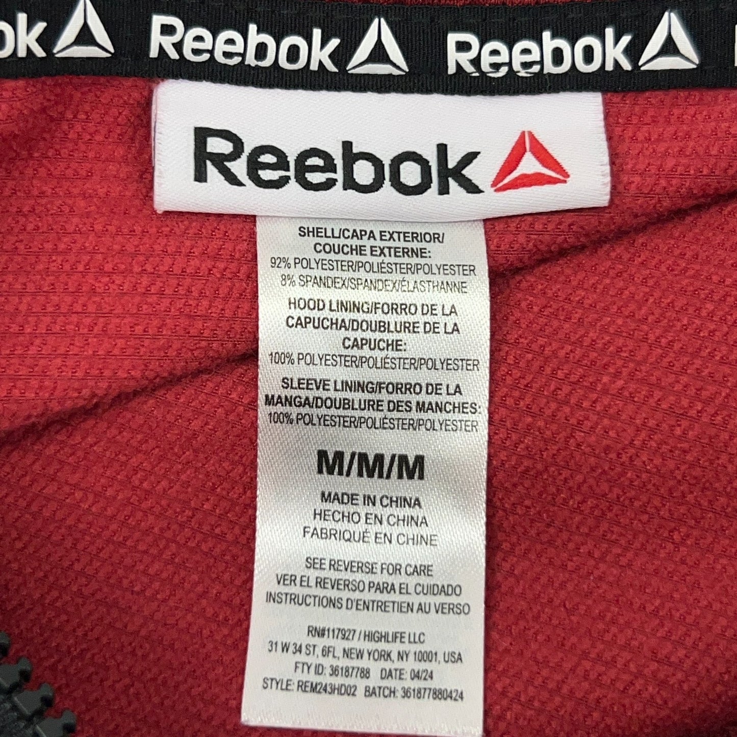 Reebok Half 1/2 Zip Anorak Hoodie Hooded Jacket Windbreaker Pockets Red M Medium