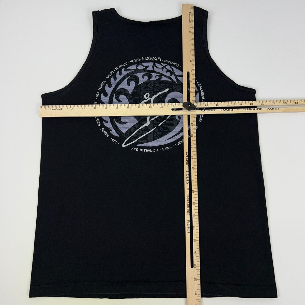 Wave Rider Surf Co Hawaii Tank Top M Medium Black Surfing Beach Graphic Shirt