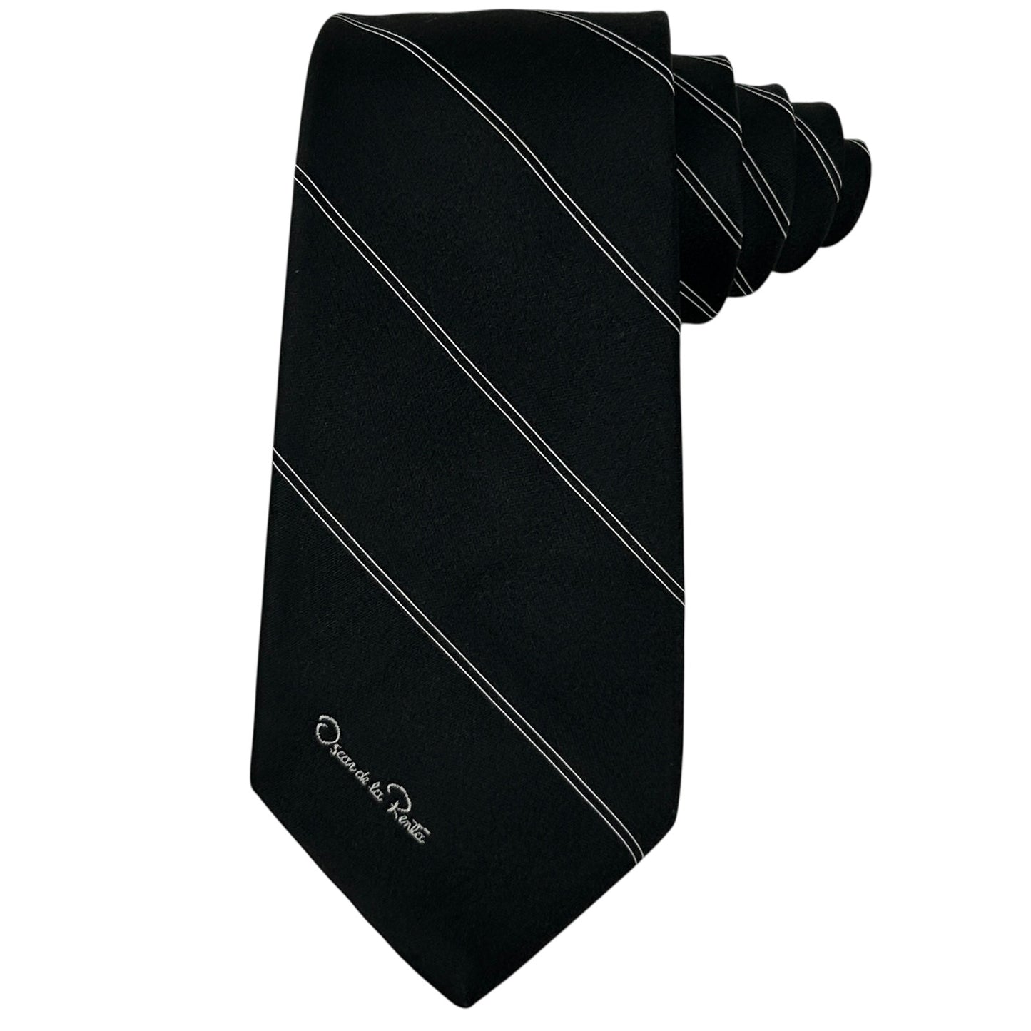 Vintage Oscar de la Renta Necktie Black Striped Tie