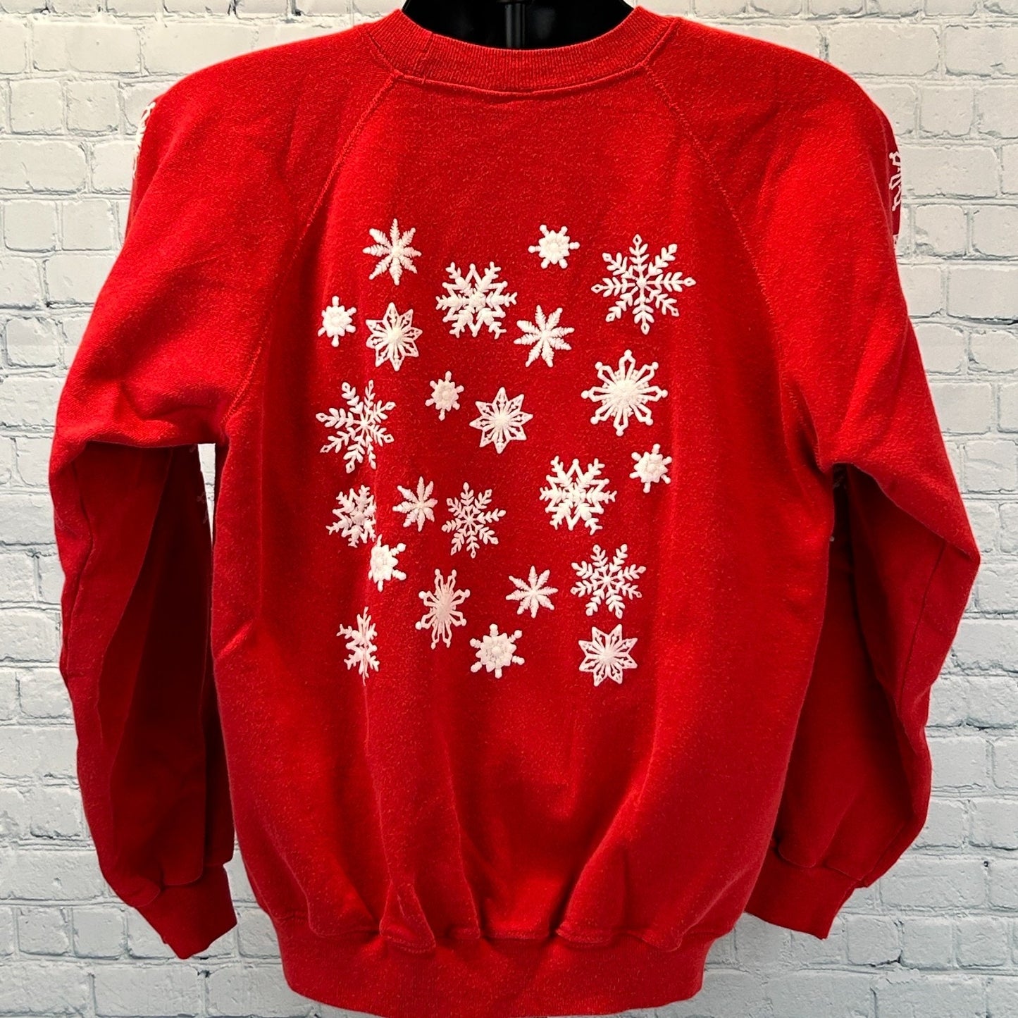 Vintage 80s Let It Snow Christmas Sweatshirt Sweater USA Made Red Mens M Medium