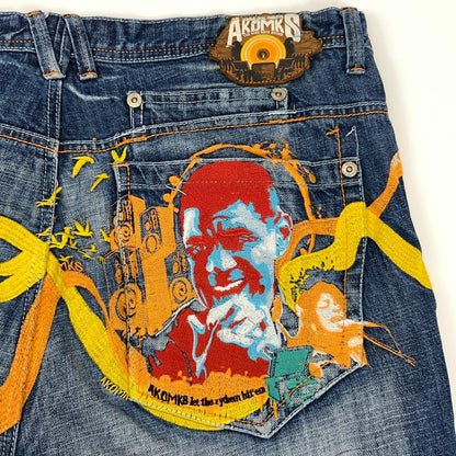 Vintage Y2Ks Akademiks Jeans Blue Denim Hip Hop Rap Embroidered Akdmks Mens 40