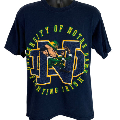 Notre Dame Fighting Irish Vintage 90s Camiseta NCAA Universidad Azul Camiseta Grande