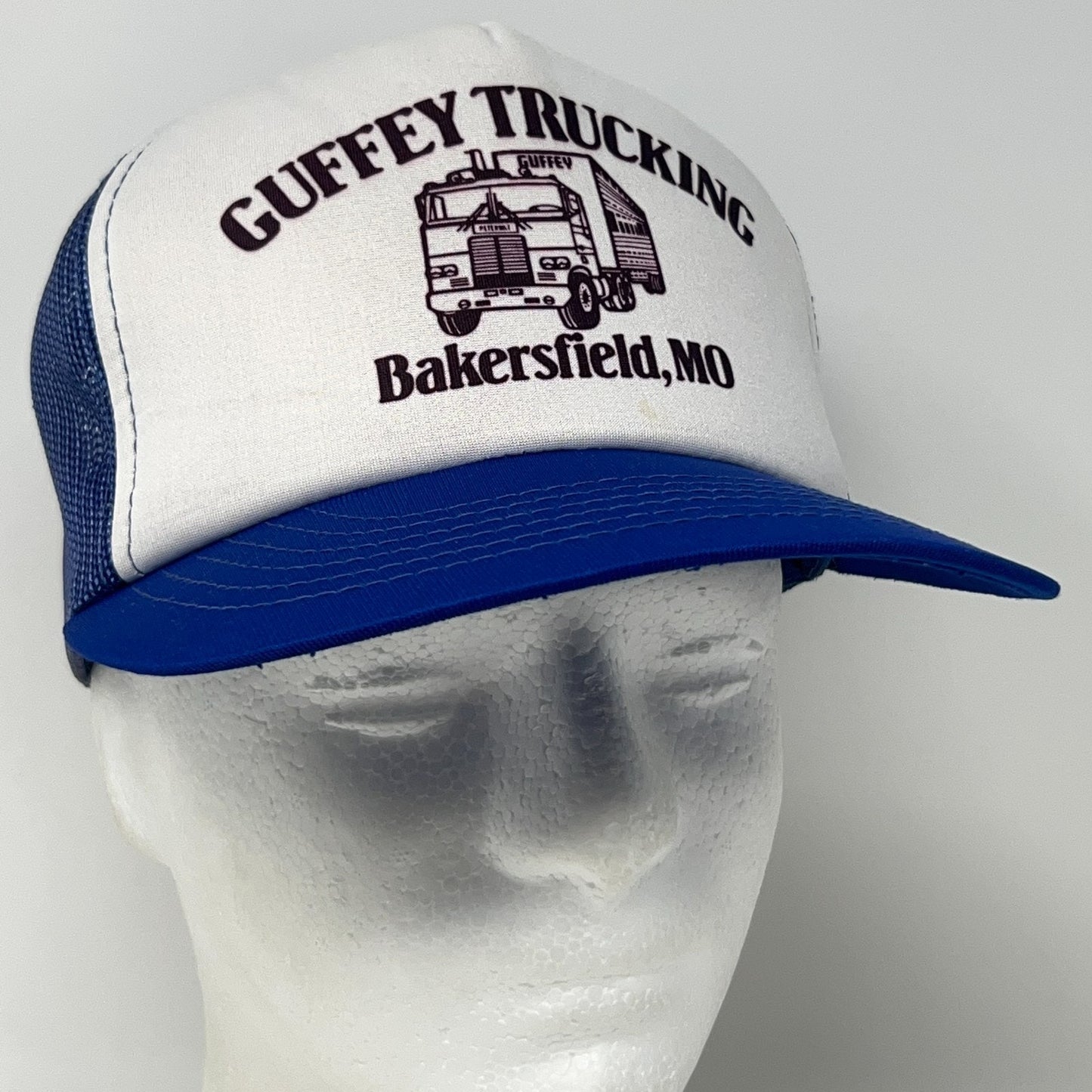 Vintage 80s Guffey Trucking Trucker Hat Baseball Cap Blue Missouri Snapback