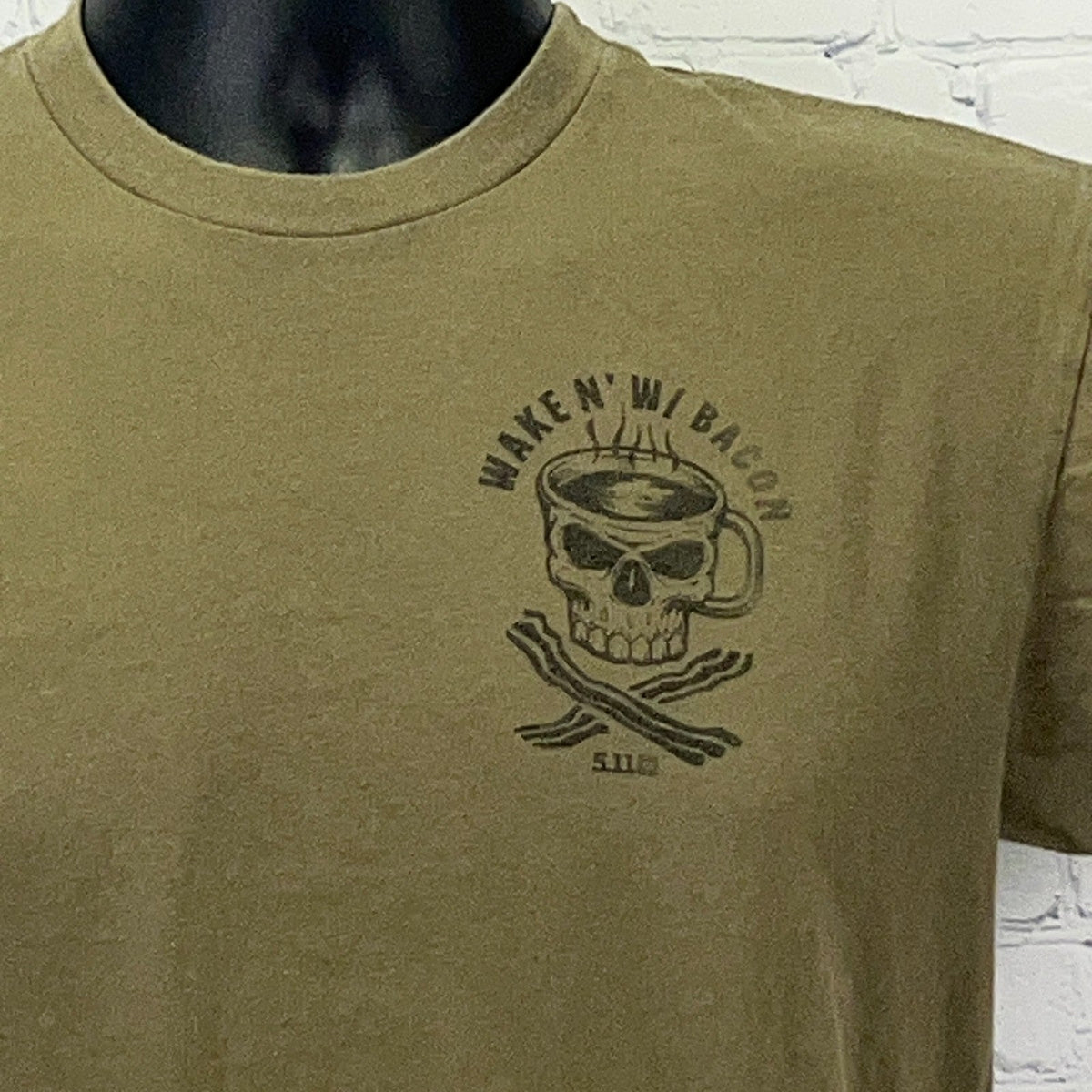 5.11 Tactical Wake N W/ Bacon Skull Coffee オリーブグリーン Tシャツ 511 Tee Sサイズ