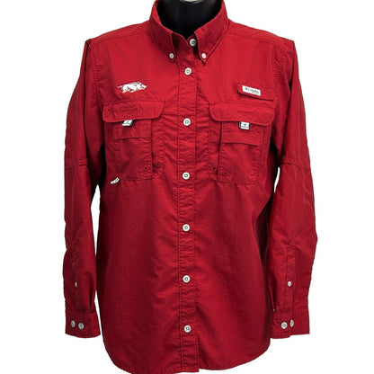 Arkansas Razorbacks Columbia PFG Womens Button Front Shirt Small Red University