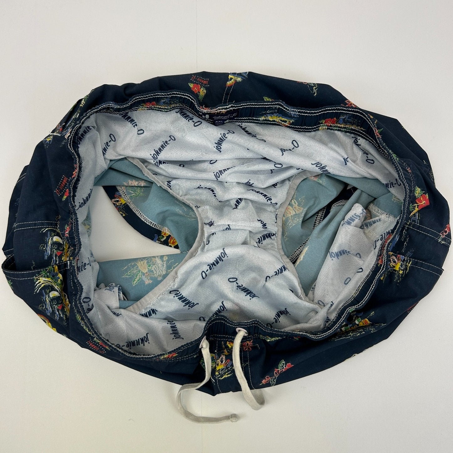 Johnnie O Waikiki Swim Shorts Trunks Hawaiian Hula Surfer Surfing Blue 2XL XXL