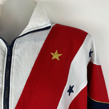 Bandera americana Vintage 80s chaqueta de pista para mujer cortavientos hecho en EE.UU. 1X XL