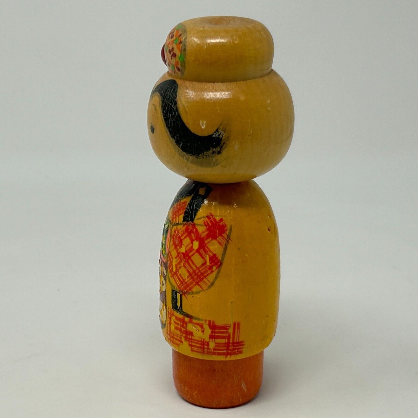 Vintage Japanese Wooden Kokeshi Doll Handmade Folk Art Stamped Woman Female