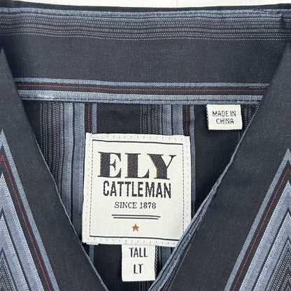 Ely Cattleman Pearl Snap Button Front Shirt Western Striped Black LT Large Tall