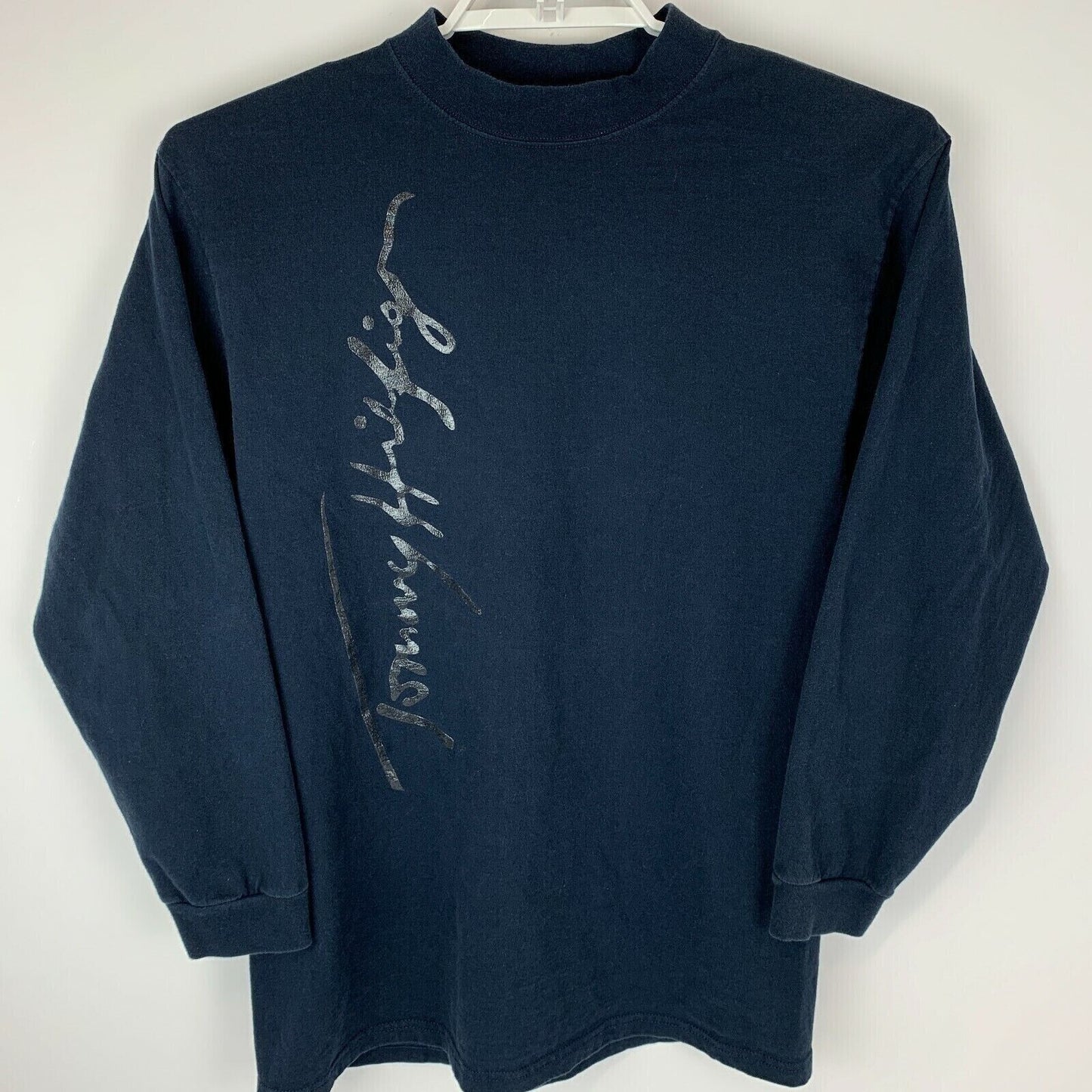 Tommy Hilfiger 复古 T 恤 中号 90 年代长袖 拼出美国风 男式 蓝色