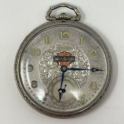 Vintage 20s Harley Davidson Gruen Semi Thin Pocket Watch 15 Jewels Silver Biker