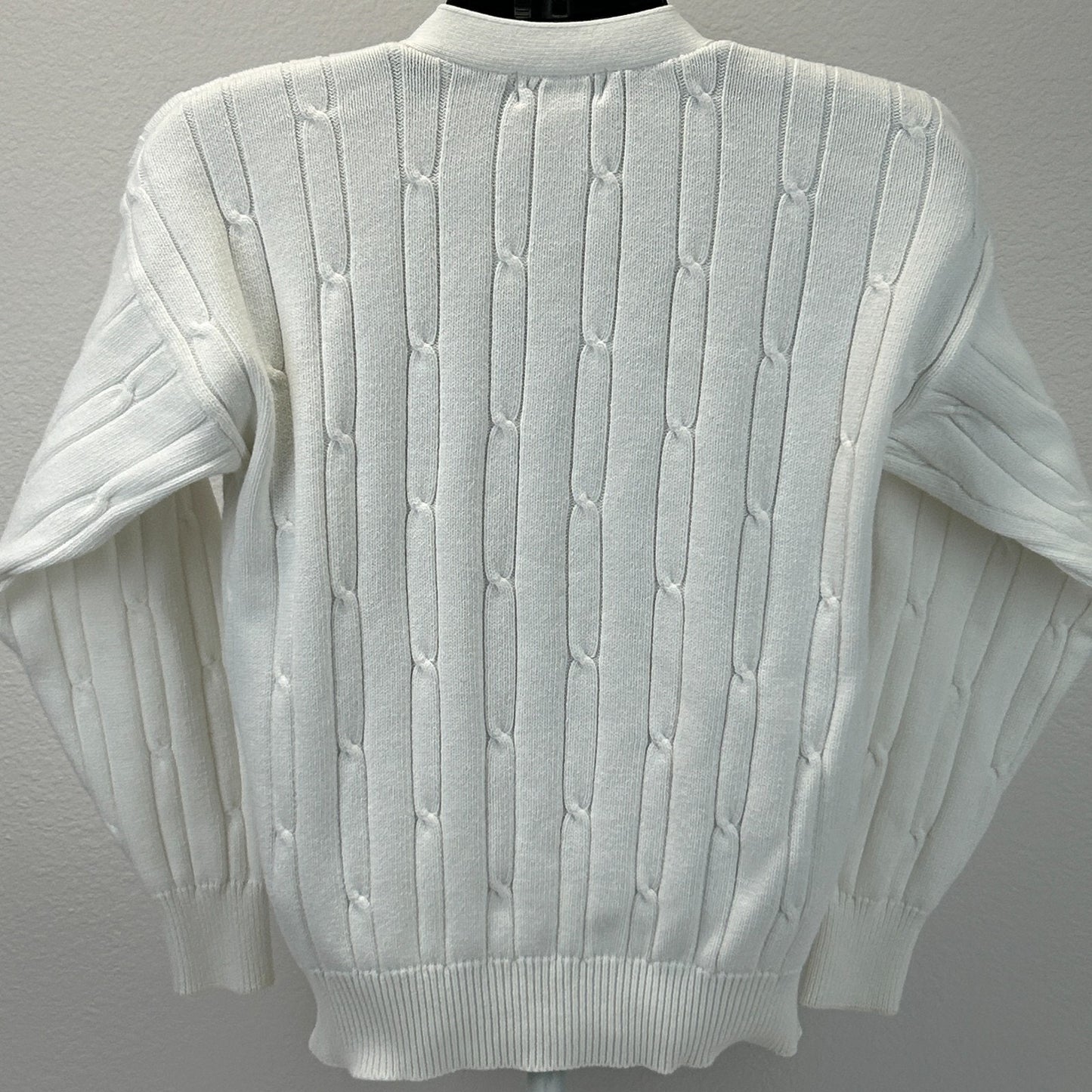 Vintage 80s La Mode Golf Cable Knit Cardigan Sweater Crest White Mens S Small
