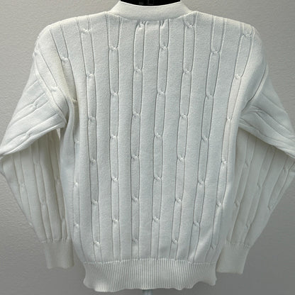 Vintage 80s La Mode Golf Cable Knit Cardigan Sweater Crest White Mens S Small
