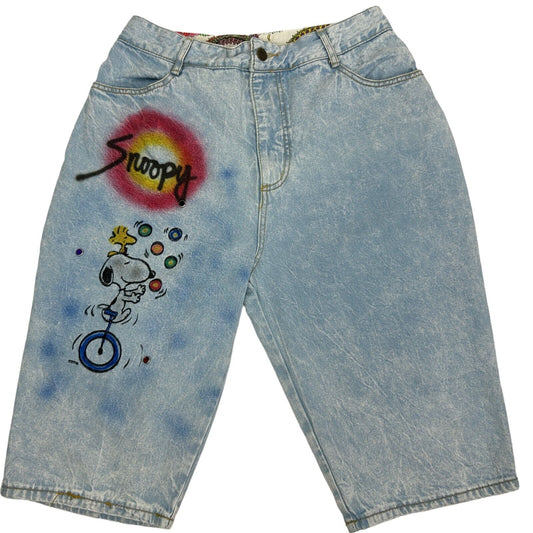 Snoopy Peanuts Jakko Vintage 80s Womens Denim Jean Shorts Custom Airbrushed 28