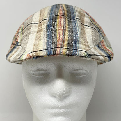 Scala Classico Plaid Flat Cap Hat Ivy Newsboy Cabbie Linen Blend Beige M Medium