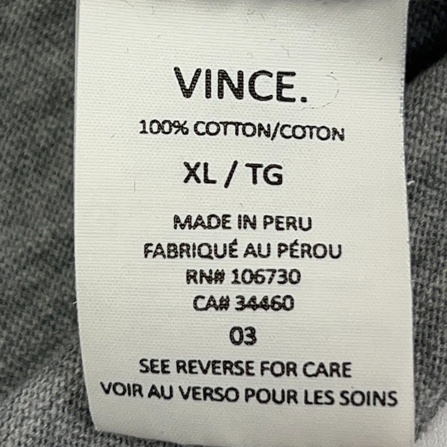 Vince Henley T Shirt Long Sleeve Cotton Heathered Gray Mens XL X-Large