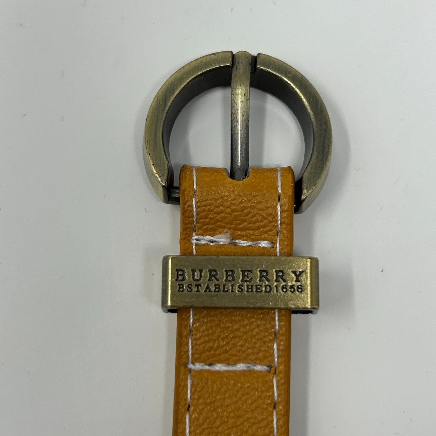 Burberry Thin Skinny Belt Brass Buckle Amber Yellow Gold Beige Womens M Medium - Neon Vintage