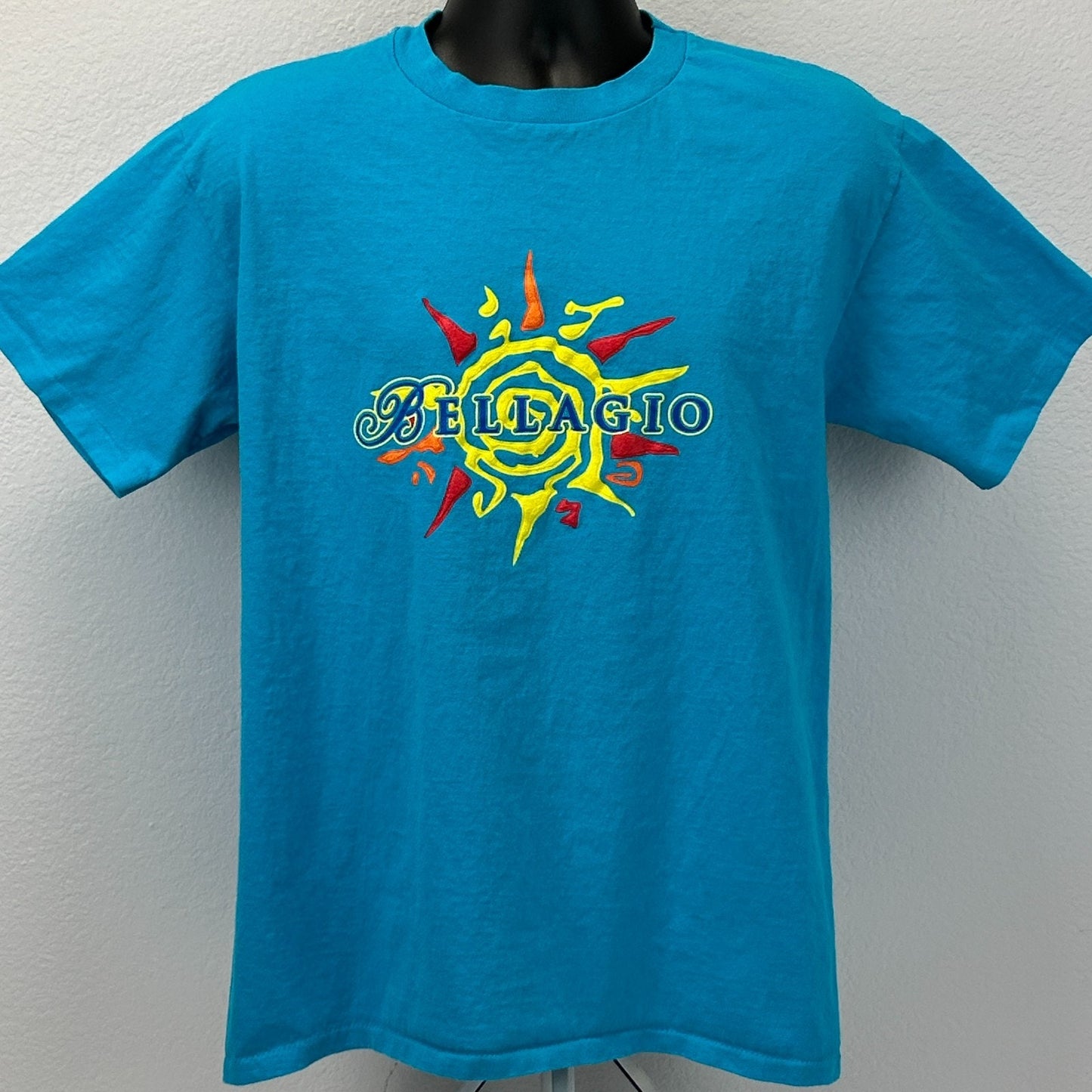 Vintage 90s Bellagio Casino Las Vegas T Shirt Hotel Gambling USA Blue L Large