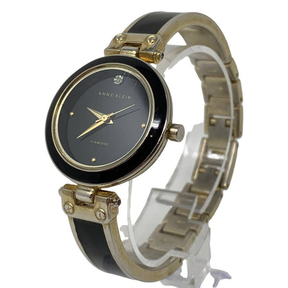 Anne Klein Diamond Womens Watch Black Gold Round Analog 12 Hour Wristwatch