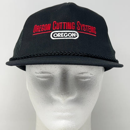 Vintage 90s Oregon Tool Cutting Systems Trucker Hat Baseball Cap Snapback Black