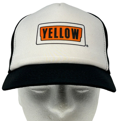 Yellow Corporation Trucker Hat Vintage 90s Black Mesh Snapback Baseball Cap