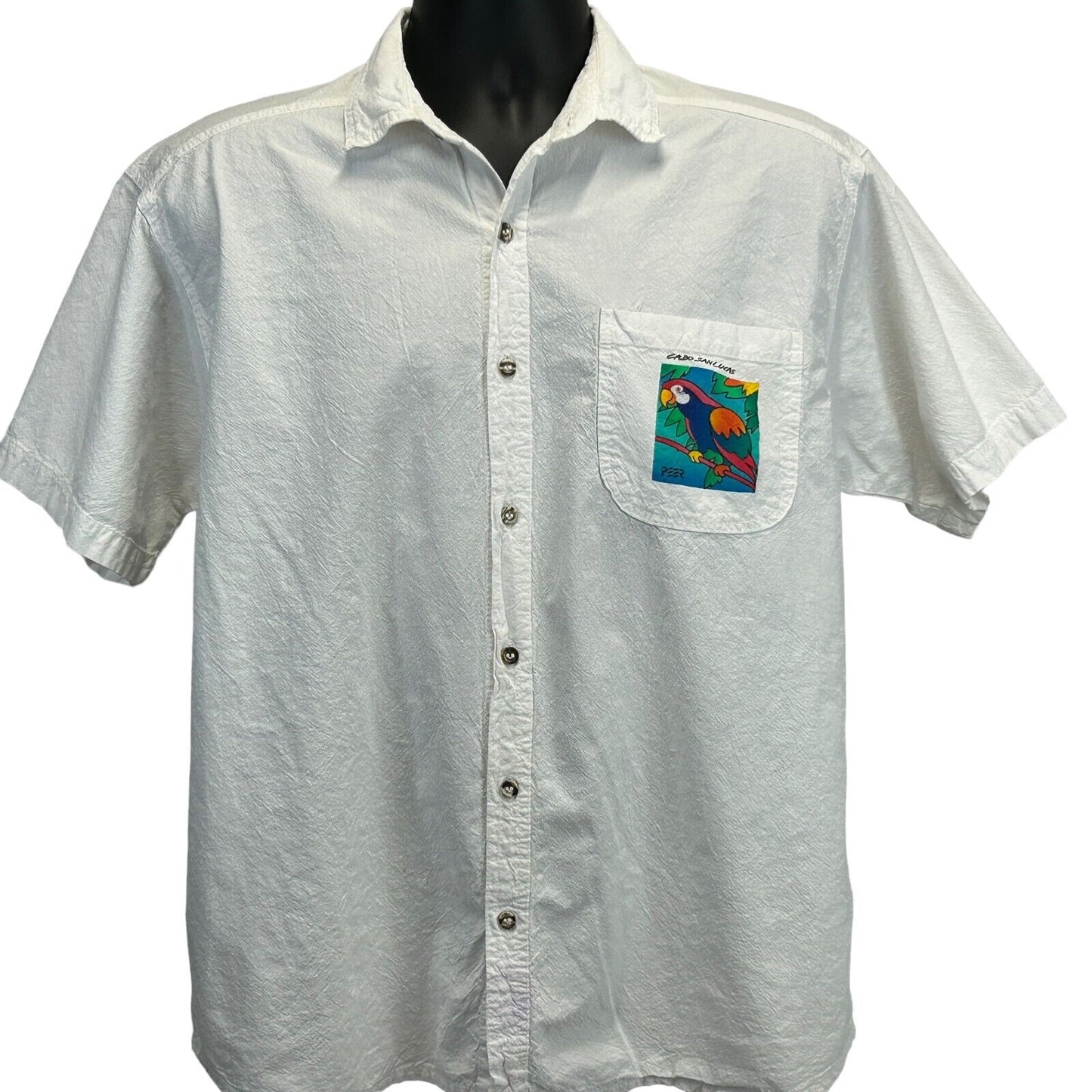 Cabo San Lucas Mexico Parrot Vintage 90s Button Front Shirt Peer Art Medium
