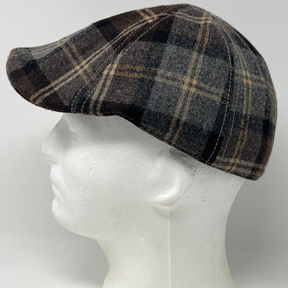 Wool Blend Tweed Plaid Flat Cap Hat Ivy Newsboy Cabbie Driving Scally Brown L-XL