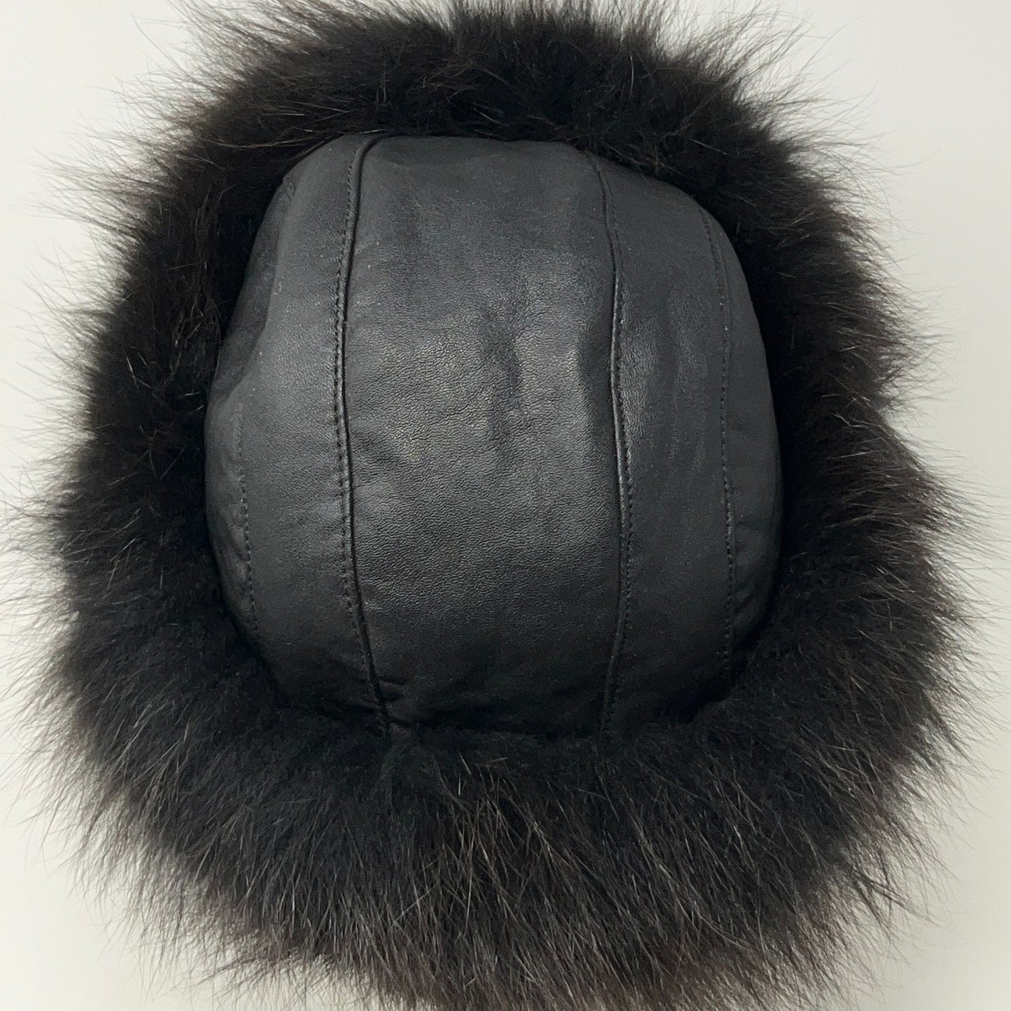 Leather and Fur Mongolian Cossack Roller Hat 59cm Black Brown Quilted Vintage