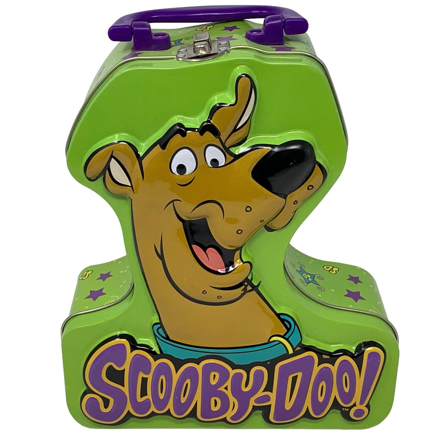 Scooby Doo Vintage Y2Ks Handled Hinged Tin Metal Box 2003 Green Lunchbox Cartoon